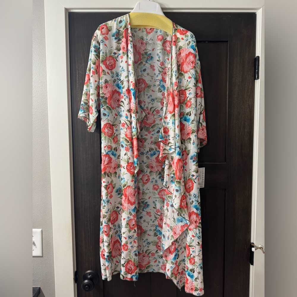 LuLaRoe Floral Kimono with Pink and Blue Flowers